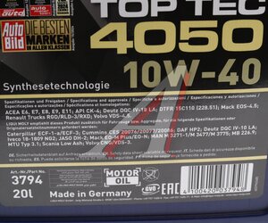 Изображение 4, 3794 Масло дизельное TOP TEC Truck 4050 10W40 синт.20л LIQUI MOLY