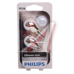 Изображение 2, 12496SVB2 Лампа 12V PY21W BAU15s + 30% желтая блистер (2шт.) Silver Vision PHILIPS