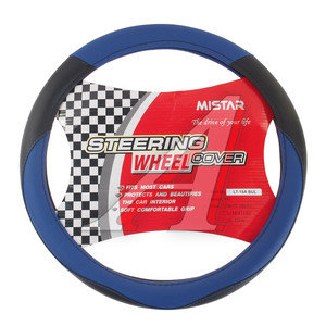 Изображение 1, MIS-LT15A BK/BL (M) Оплетка руля (M) кожа черно-синяя MISTAR