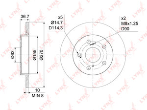 Изображение 1, BN1144 Диск тормозной TOYOTA Auris (07-) задний (1шт.) LYNX