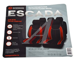 Изображение 1, ESC1200 Авточехлы универсальные полиэстер-карбон черно-красные (9 предм.) Escada PREMIER