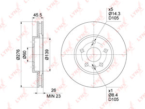 Изображение 1, BN1348 Диск тормозной CHEVROLET Cruze OPEL Astra J передний (1шт.) LYNX