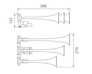 Изображение 4, 82EH12.100.03K Сигнал звуковой 12V воздушный 3-х рожковый хром (мелодийный) SEGER