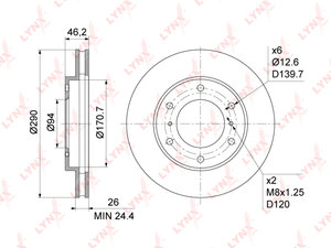 Изображение 3, BN1090 Диск тормозной MITSUBISHI Pajero (00-) передний (1шт.) LYNX