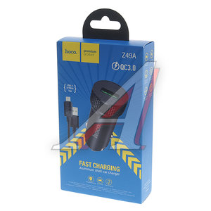 Изображение 3, Z49A black Устройство зарядное в прикуриватель 1USB 12V кабель micro USB HOCO