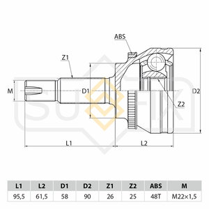 Изображение 2, ST1045 ШРУС наружный TOYOTA Corolla (01-04) SUFIX