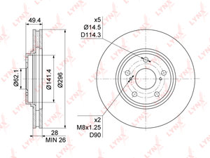 Изображение 1, BN1176 Диск тормозной TOYOTA Camry (01-06) передний (1шт.) LYNX