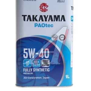 Изображение 2, 6056071 Масло моторное TAKAYAMA PAOtec A3/B4/SP 5W40 синт.1л
