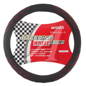 Изображение 1, MIS-LT04A BK (M) Оплетка руля (M) 37-39см черная кожаная стеганая MISTAR