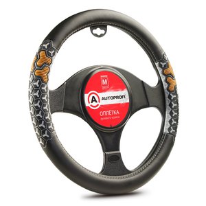 Изображение 1, AP-2050 BK/GY (M) Оплетка руля (M) 37-39см черно-серая экокожа 3D вставки AUTOPROFI