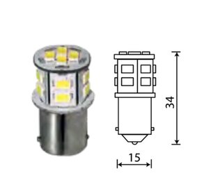 Изображение 1, 12T25-W\14SMD5730 Лампа светодиодная 24V R10W BA15s 14 светодиодов белая МАЯК