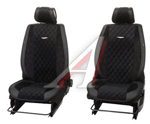 Изображение 1, GRN-400 BK/BK Накидка на сиденье алькантара стеганая/эко-кожа черная (2шт.) Grande AUTOPROFI