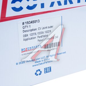 Изображение 4, 19345013 ШРУС наружный FORD Focus (07-11) комплект DELCOPARTS