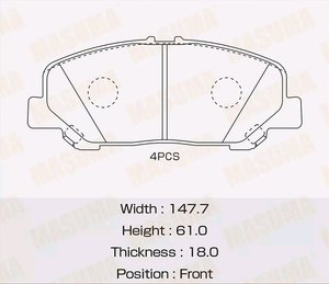 Изображение 2, MS-1527 Колодки тормозные TOYOTA Estima (06-), Previa (06-) передние (4шт.) MASUMA