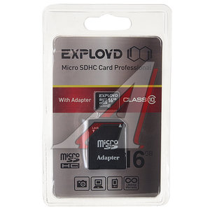 Изображение 1, EX016GCSDHC10-AD Карта памяти 16GB MicroSD class 10 + SD адаптер EXPLOYD