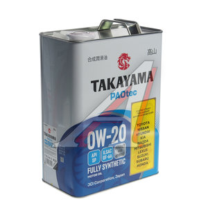 Изображение 1, 101140 Масло моторное PAOtec GF-6A/SP 0W20 синт.4л TAKAYAMA