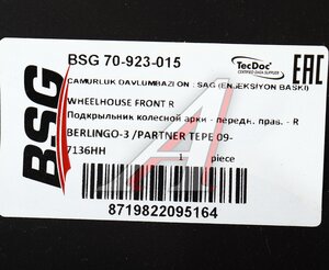 Изображение 4, BSG70923015 Подкрылок CITROEN Berlingo (08-) передний правый BSG