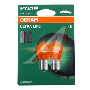 Изображение 2, 7507ULT-2BL Лампа 12V PY21W BAU15s желтая блистер (2шт.) Ultra Life OSRAM