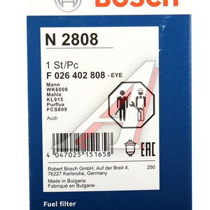 Изображение 5, F026402808 Фильтр топливный AUDI A4 (08-15) BOSCH