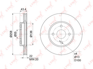 Изображение 1, BN1074 Диск тормозной MAZDA 2 (02-) передний (1шт.) LYNX
