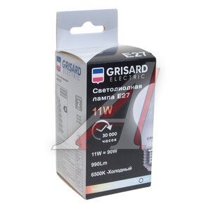 Изображение 2, GRE-002-0015 Лампа светодиодная E27 A60 11W (90W) 220V холодный GRISARD ELECTRIC