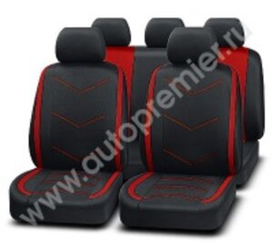 Изображение 1, IMP1200 Авточехлы универсальные полиэстер сетка черные красная строчка (9 предм.) Impulse PREMIER