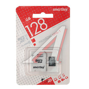 Изображение 1, SB128GBSDCL10-01 Карта памяти 128GB MicroSD class 10 + SD адаптер SMART BUY