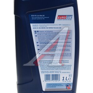 Изображение 2, 215001 Масло моторное EUROLUB ECO FE LL4 C5 0W20 синт.1л