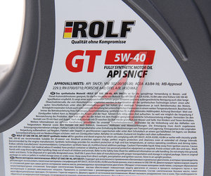 Изображение 2, 322436 Масло моторное GT SN/CF 5W40 синт 4л ROLF