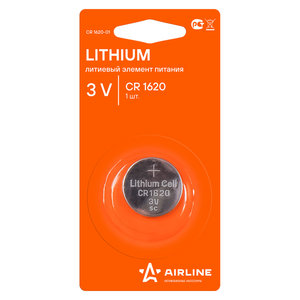 Изображение 1, CR1620-01 Батарейка CR1620 3V таблетка (пульт сигнализации,  ключ) блистер (1шт.) Lithium AIRLINE