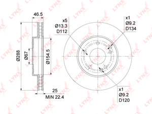 Изображение 3, BN1081 Диск тормозной MERCEDES C (W202), E (W210) передний (1шт.) LYNX