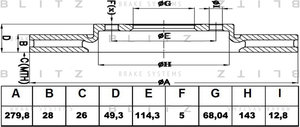 Изображение 2, BS0170 Диск тормозной NISSAN Primera (P12), X-Trail (T30) передний (1 шт.) BLITZ