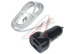 Изображение 2, ES-CC2C black Устройство зарядное в прикуриватель 1USB 12V кабель USB Type C-USB EARLDOM