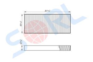 Изображение 3, RL1109AE32 Фильтр воздушный салона MAN L2000 (361х159х40мм) SORL