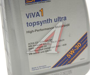 Изображение 2, 40343 Масло моторное VIVA 1 topsynth Ultra 5W30 синт.1л SRS