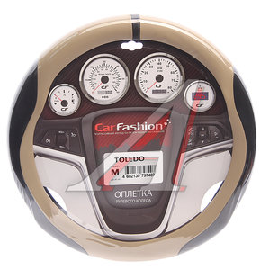 Изображение 1, 31615 Оплетка руля (M) 37-39см черно-бежевая экокожа Toledo CARFASHION