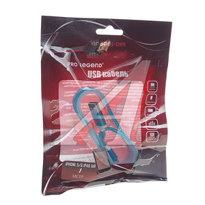 Изображение 1, PL1297 Кабель iPhone (5-) 1м голубой текстиль PRO LEGEND