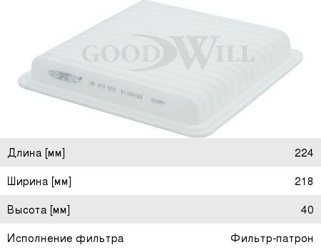 Изображение 1, AG473ECO Фильтр воздушный LIFAN X60 GOODWILL