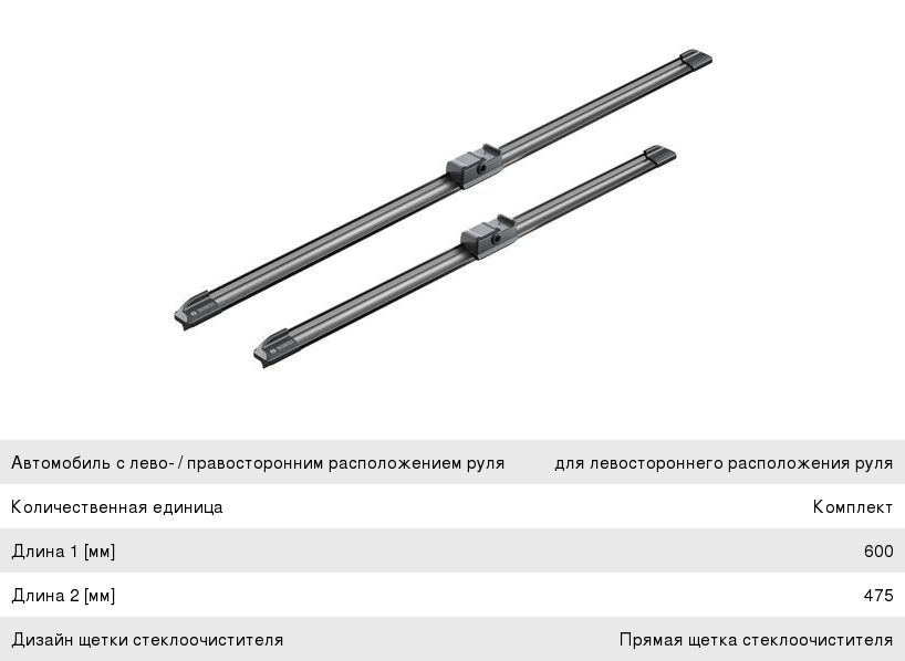 Щетка стеклоочистителя VW Golf 5, Jetta 3 AUDI A3 (03-04) 600475мм комплект Aerotwin BOSCH