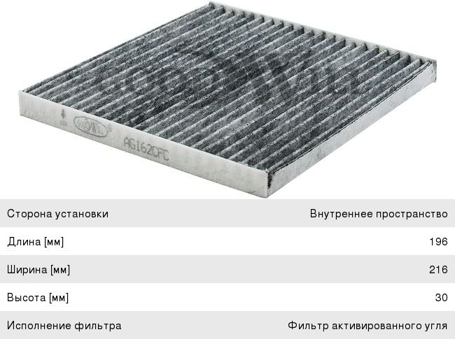 Изображение 1, AG162CFC Фильтр воздушный салона TOYOTA Avensis (03-) угольный GOODWILL