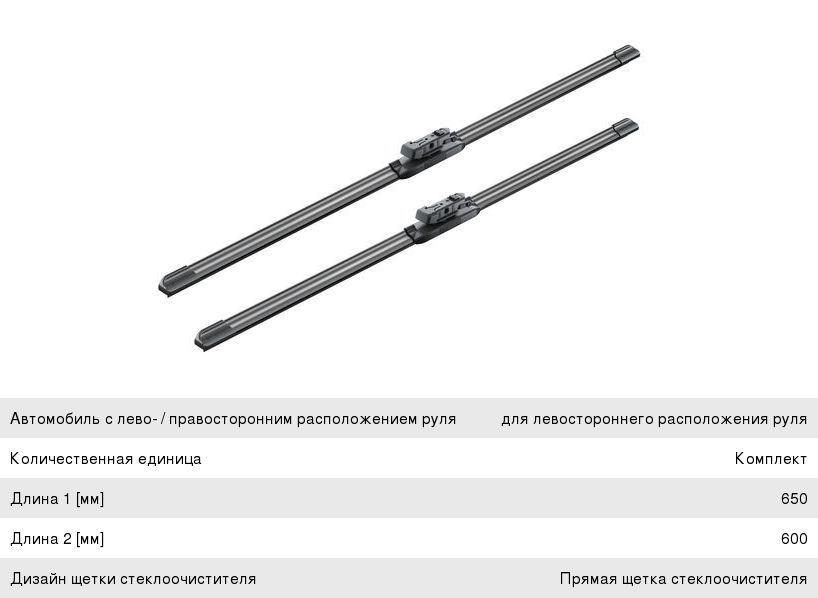Щетка стеклоочистителя AUDI Q7 MERCEDES Sprinter (06-) 650600мм комплект Aerotwin BOSCH