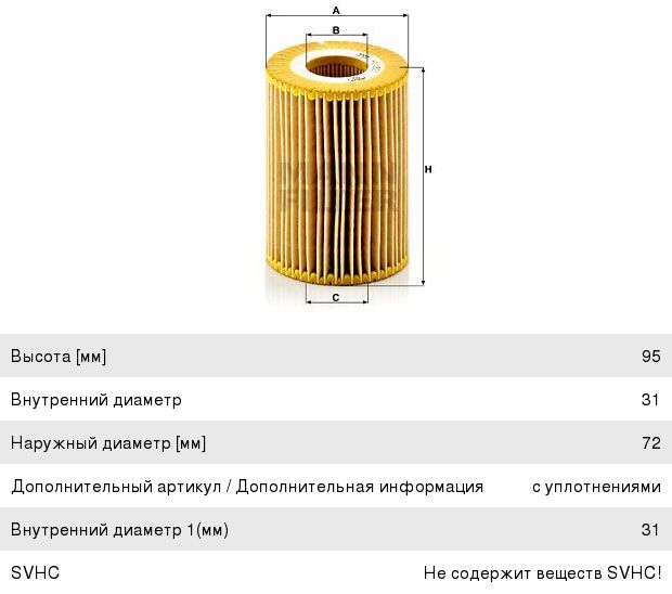 Фильтр масляный MERCEDES C, E, ML, R, G, Sprinter, Vito (3.0 D) MANN