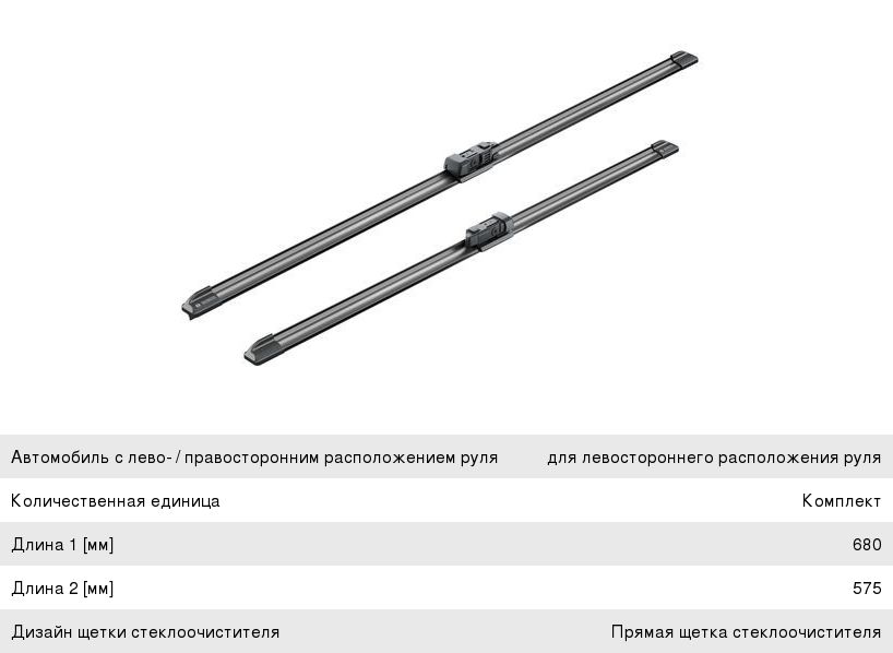 Щетка стеклоочистителя OPEL Meriva B (10-) 680575мм комплект Aerotwin BOSCH