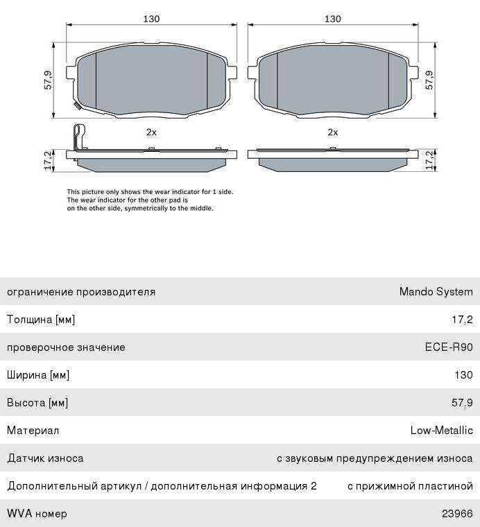 Колодки тормозные KIA Carens (02-), Ceed (07-) передние (4шт.) BOSCH