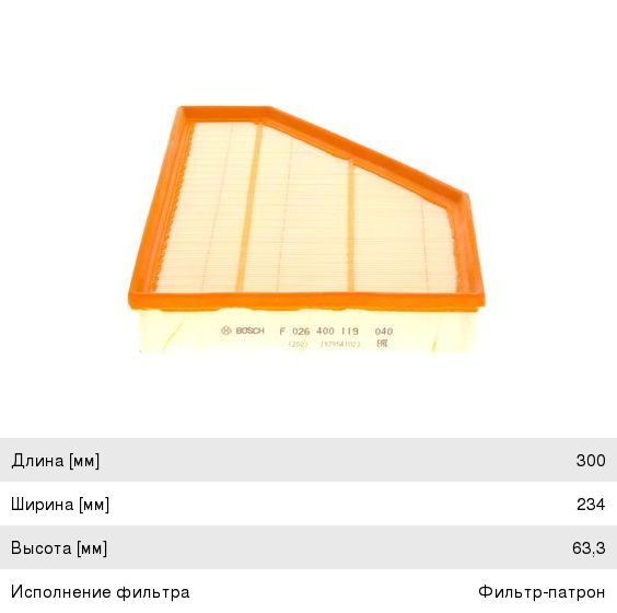 Фильтр воздушный BMW 1 (E81, E87), 3 (E90, E92), X1 (E84) (N47N57) BOSCH