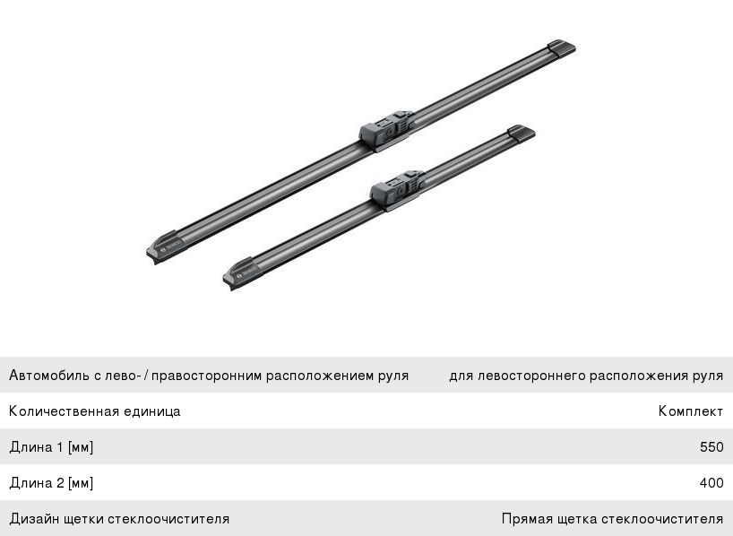 Щетка стеклоочистителя 550400мм комплект Aerotwin BOSCH