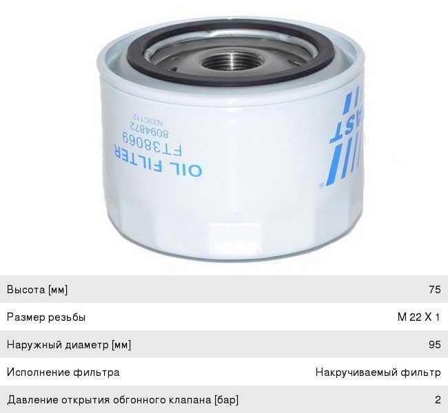 Изображение 1, FT38069 Фильтр масляный IVECO Daily (06-) FAST