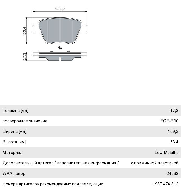 Колодки тормозные VW Golf 6, Jetta AUDI A1, A3 SKODA Octavia, Superb (10-) задние (4шт.) BOSCH