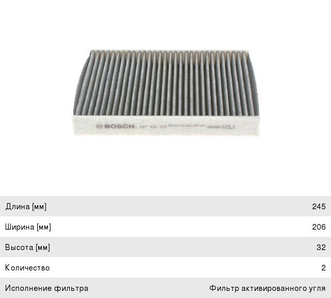 Фильтр воздушный салона BMW 5 (F10, F11), 7 (F01, F02, F03, F04 ) угольный BOSCH