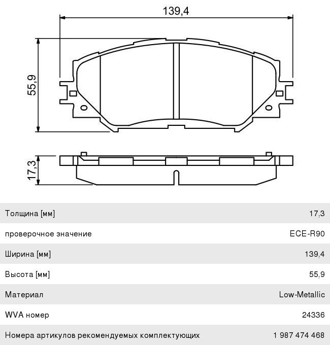 Колодки тормозные TOYOTA Auris (06-12), Corolla (07-13) передние (4шт.) BOSCH